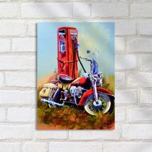 Quadro Decorativo Moto Classica Bomba Gasolina