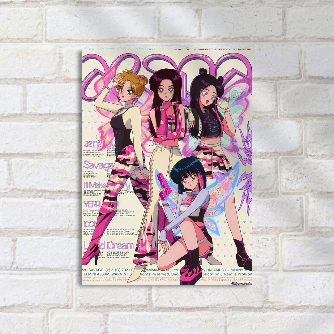 Quadro Decorativo Aespa Anime Fadas Pose Kpop