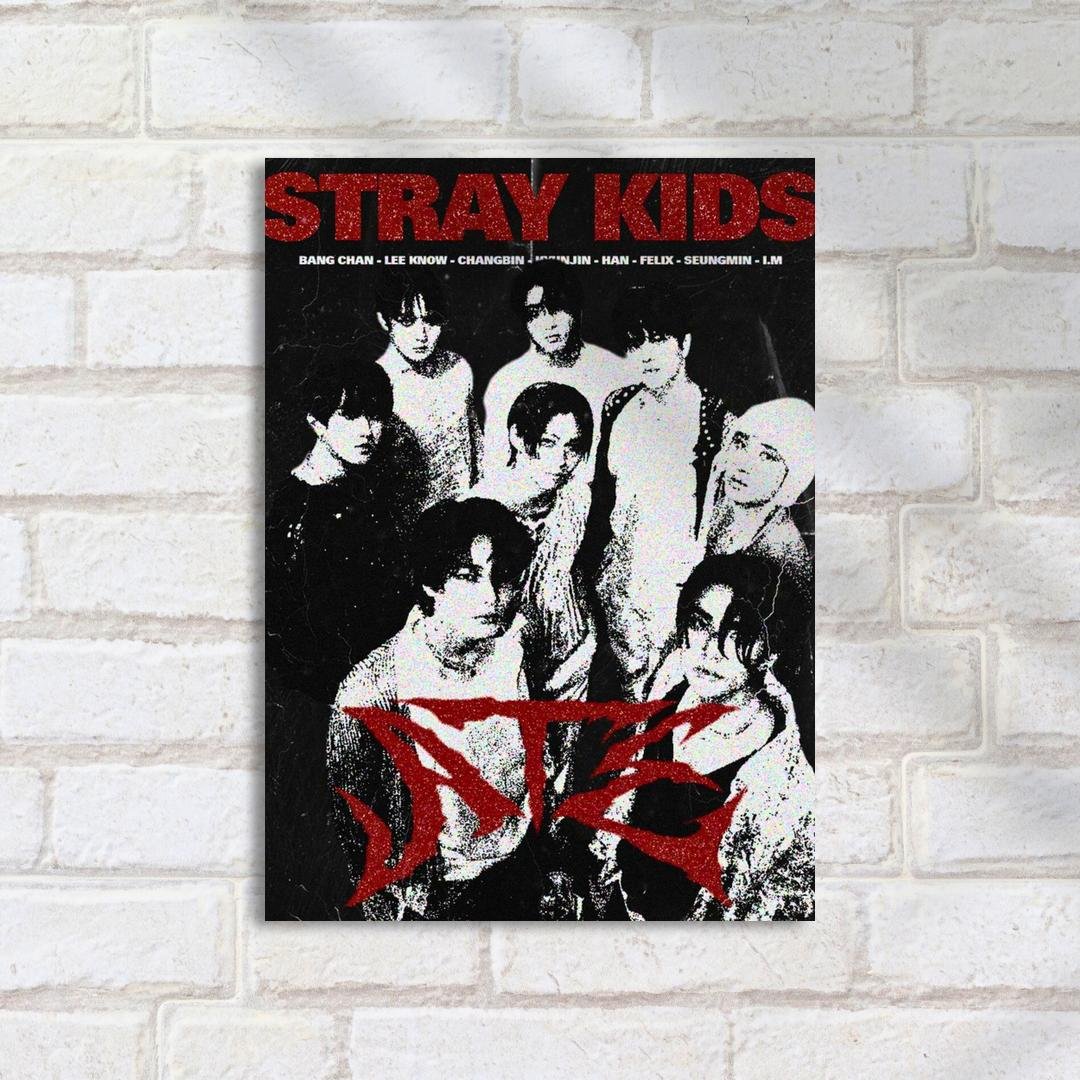 Quadro Decorativo Stray Kids Poster Preto Branco