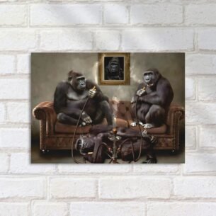Quadro Decorativo Gorilas Fumando Narguile Sofa