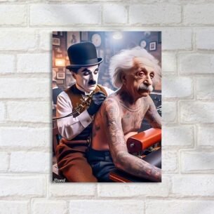 Quadro Decorativo Chaplin Tatuando Einstein