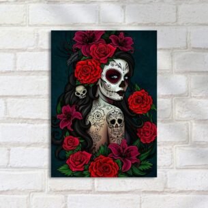 Quadro Decorativo Catrina Flores Caveira Tatuagens