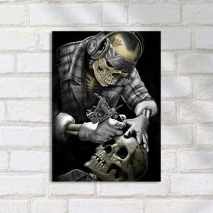 Quadro Decorativo Esqueleto Tatuador Caveira Tatuagem