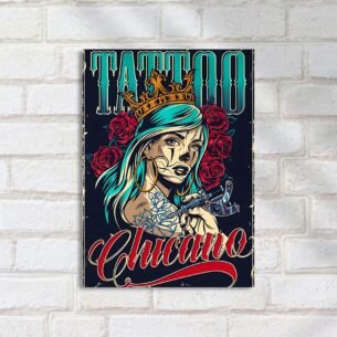 Quadro Decorativo Chicano Mulher Tatuagem Coroa