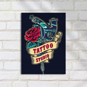 Quadro Decorativo Tattoo Studio Rosa Machine