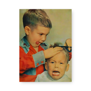 Quadro Decorativo - Menino Cortando Cabelo Irritado