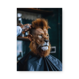 Quadro Decorativo - Leao Antropomorfico Corte Cabelo