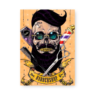 Quadro Decorativo - Caveira Barbearia Tatuagens Oculos