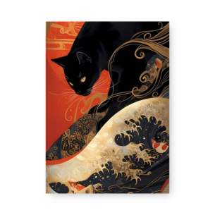 Quadro Decorativo - Gato Preto Arte Japonesa