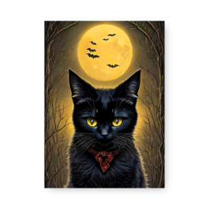 Quadro Decorativo Gato Preto Lua Morcegos