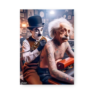 Quadro Decorativo - Chaplin Tatuando Einstein