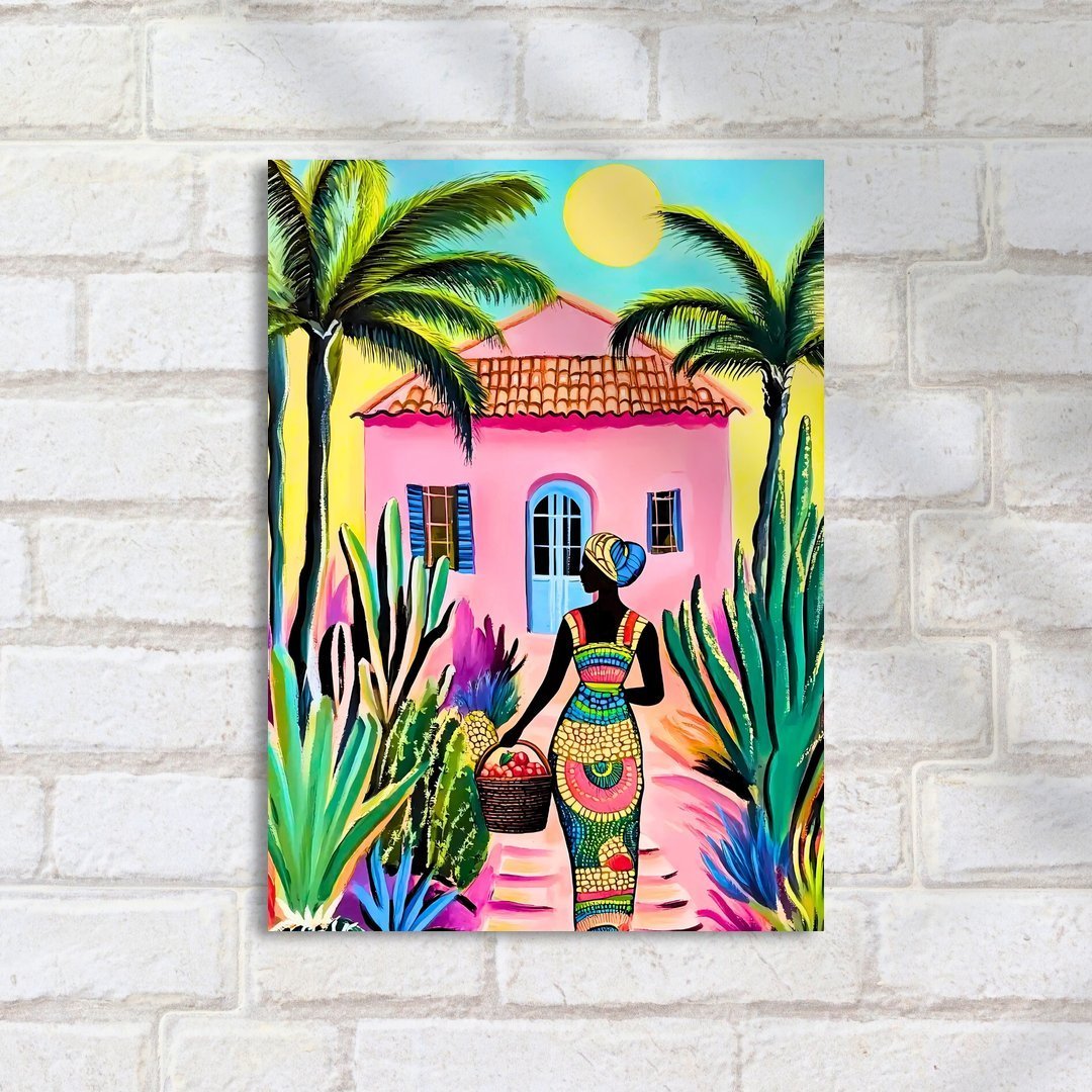 Quadro Decorativo Mulher Colorida Com Cesta - Imagem 2