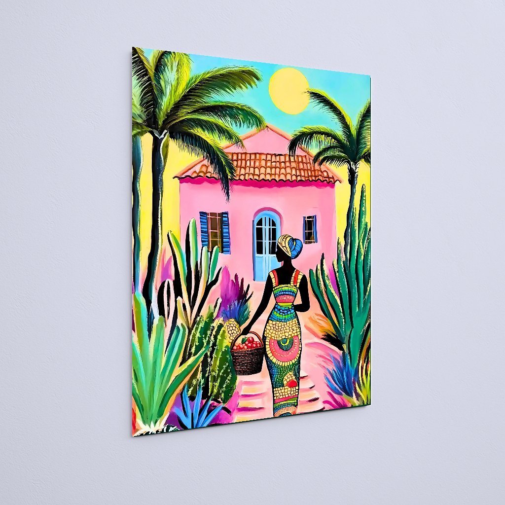 Quadro Decorativo Mulher Colorida Com Cesta - Imagem 3