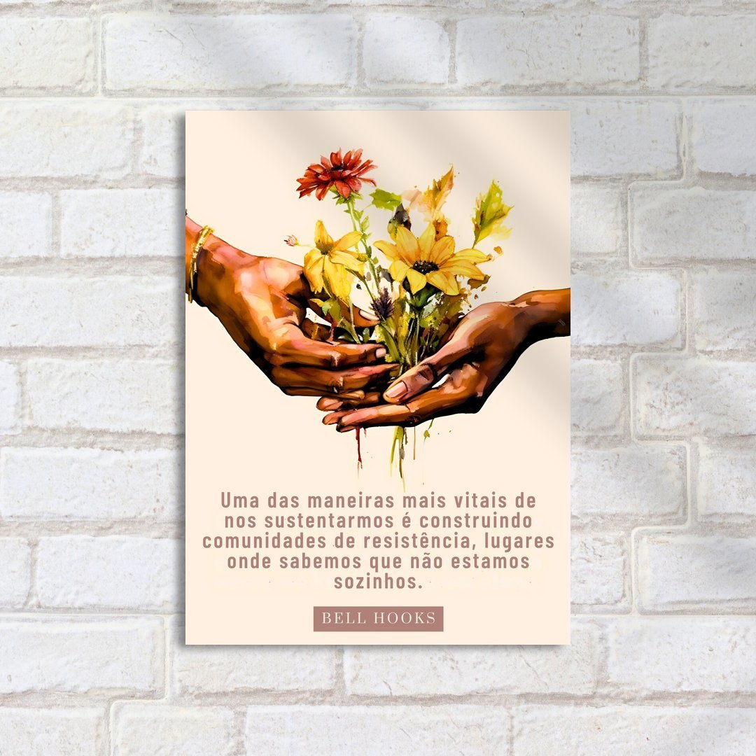 Quadro Decorativo Mãos Flores Bell Hooks - Imagem 2