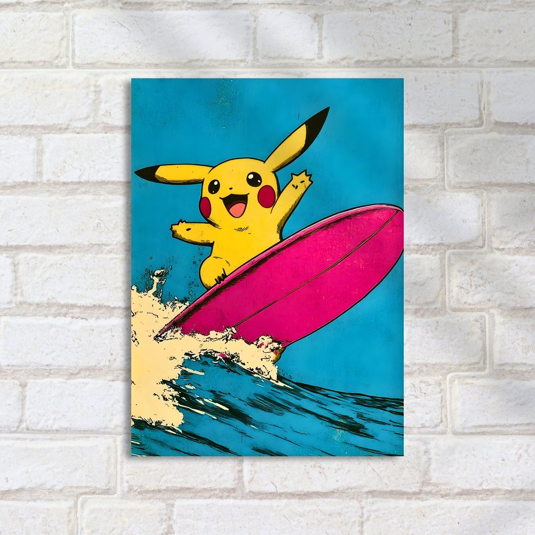 Quadro Decorativo Pokemon Pikachu Surfando Mar Onda - Imagem 2