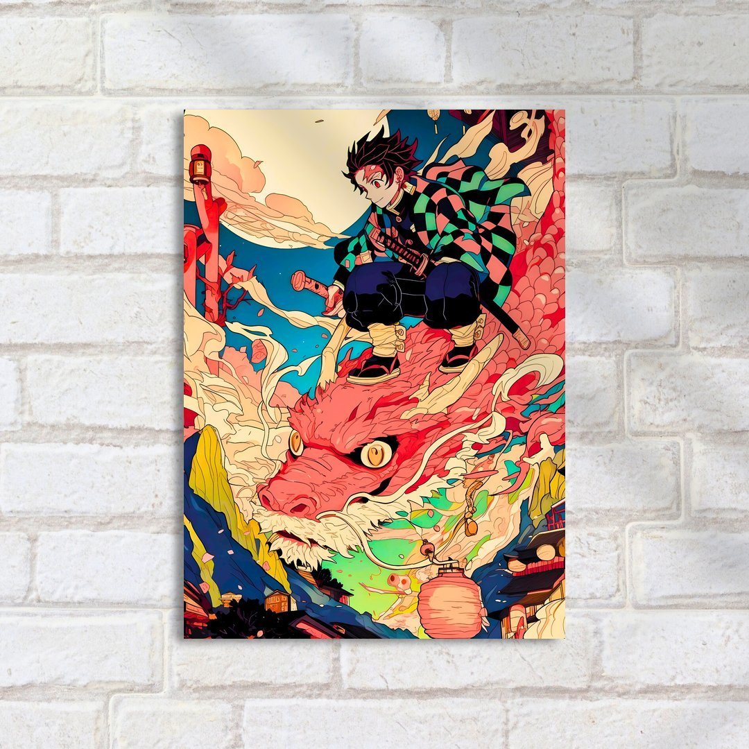 Quadro Decorativo Demon Slayer Samurai Dragao Colorido Demon Slayer - Imagem 2