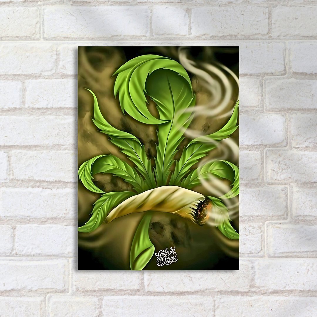 Quadro Decorativo Flor Verde Fumando Folhas - Imagem 2