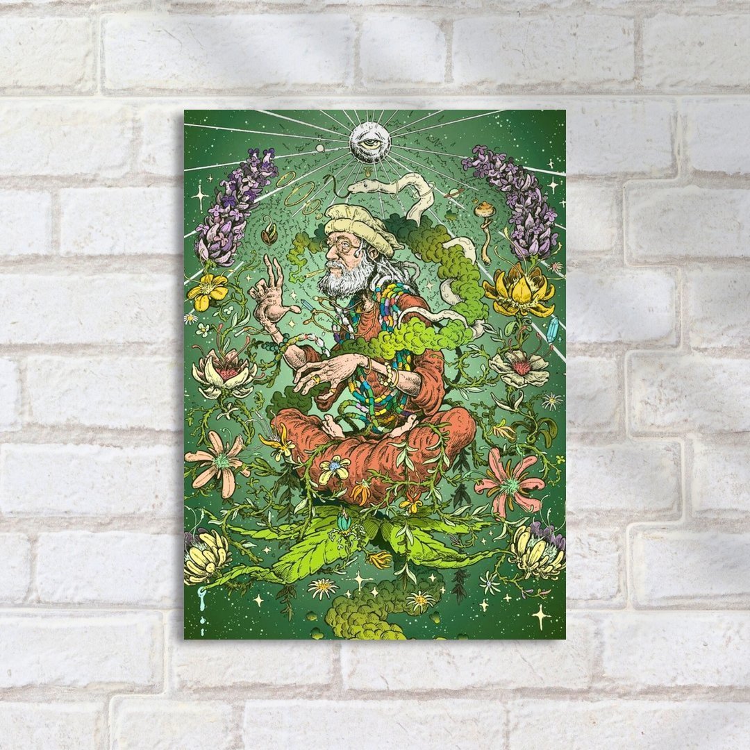Quadro Decorativo Monge Flutuante Flores Verde - Imagem 2
