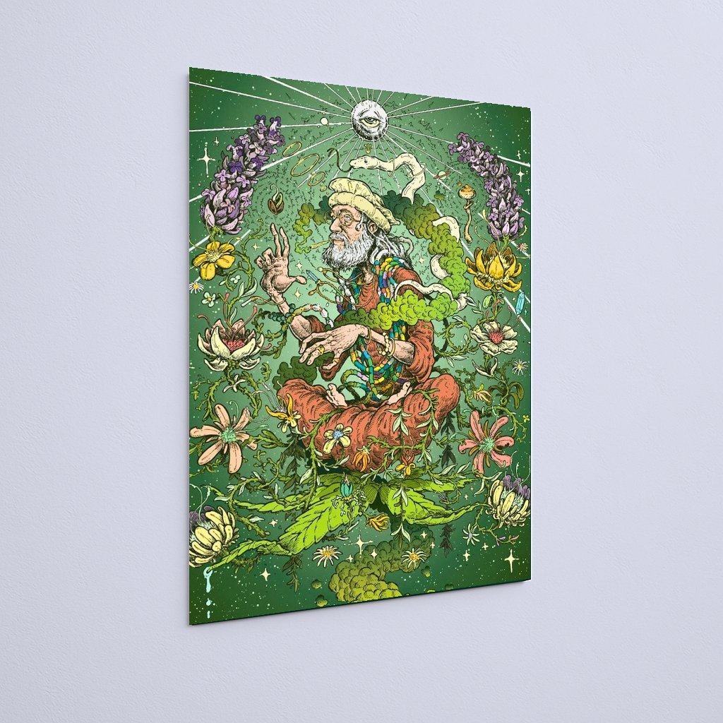 Quadro Decorativo Monge Flutuante Flores Verde - Imagem 3