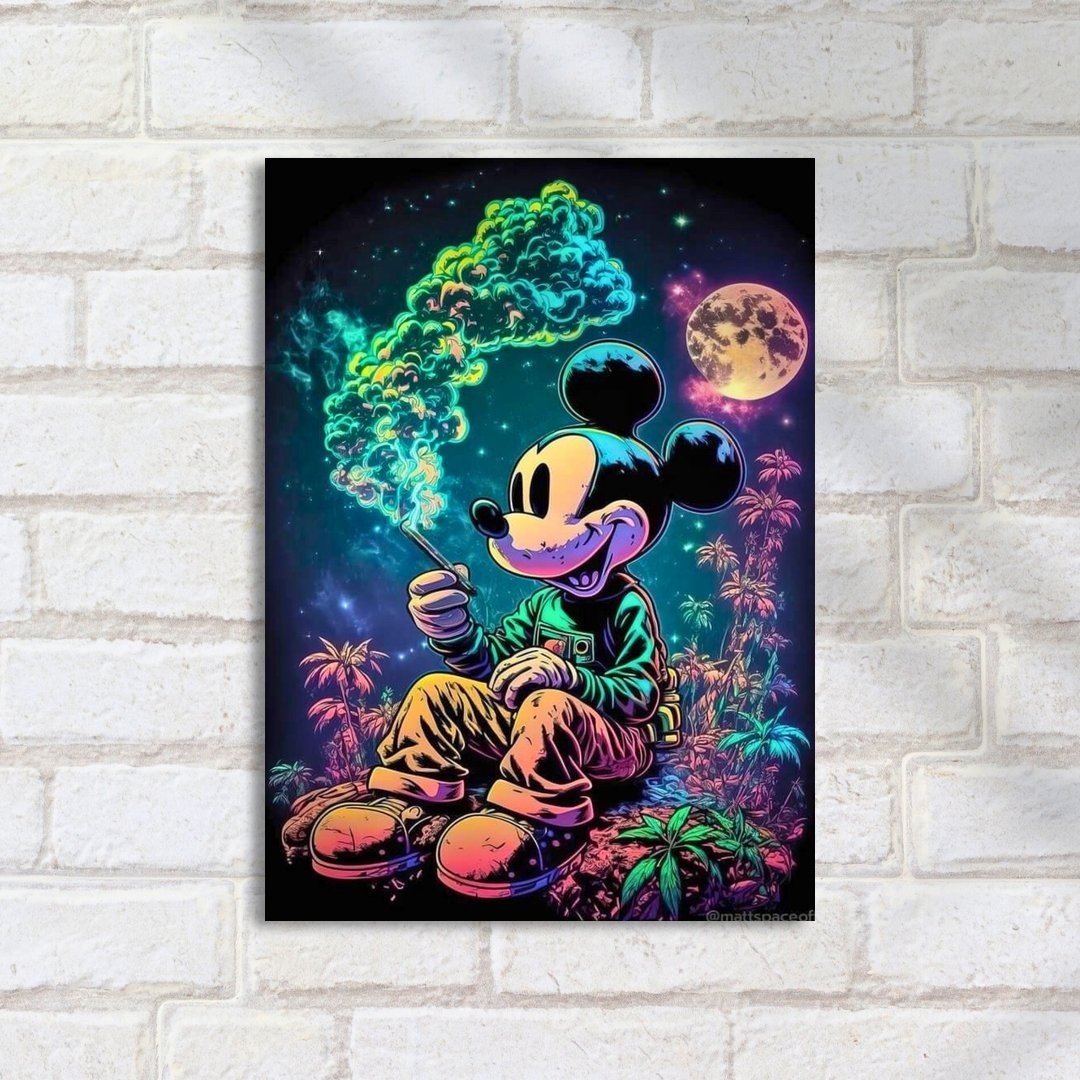 Quadro Decorativo Mickey Neon Fumando Floresta - Imagem 2