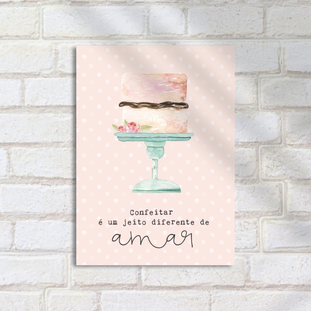 Quadro Decorativo Bolo Aquarela Confeitar Amar - Imagem 2