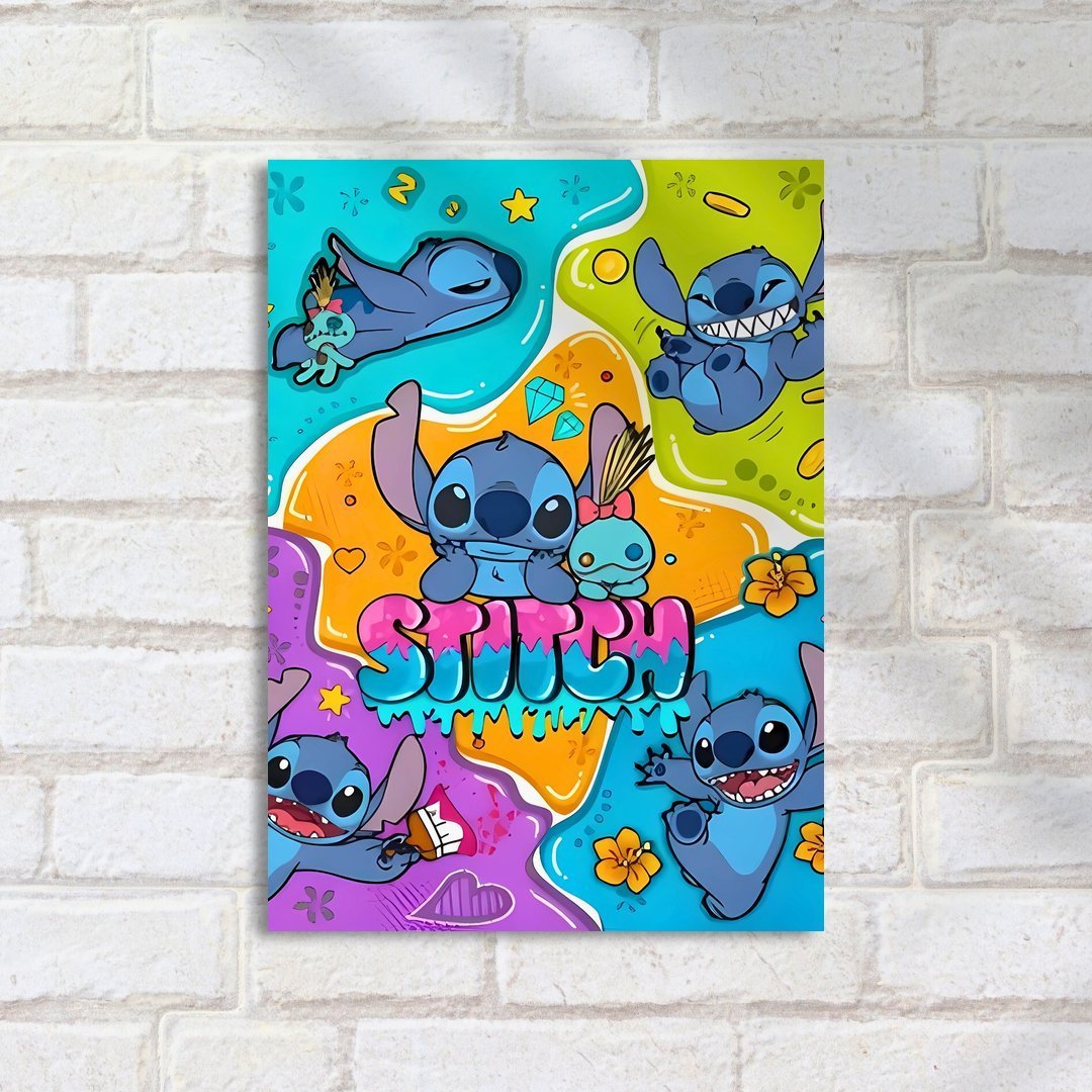 Quadro Decorativo Stitch Divertido Fundo Colorido - Imagem 2