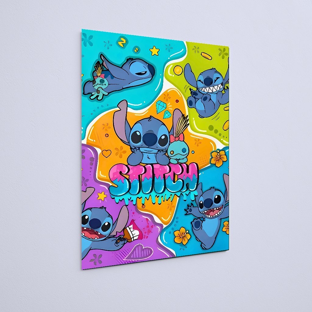 Quadro Decorativo Stitch Divertido Fundo Colorido - Imagem 3