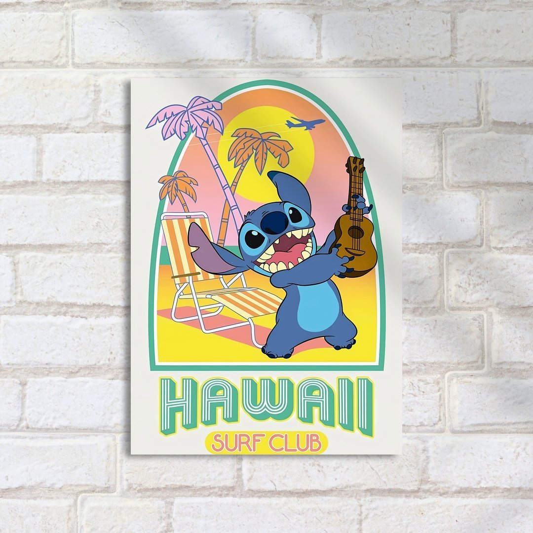 Quadro Decorativo Stitch Hawaii Ukulele Praia - Imagem 2
