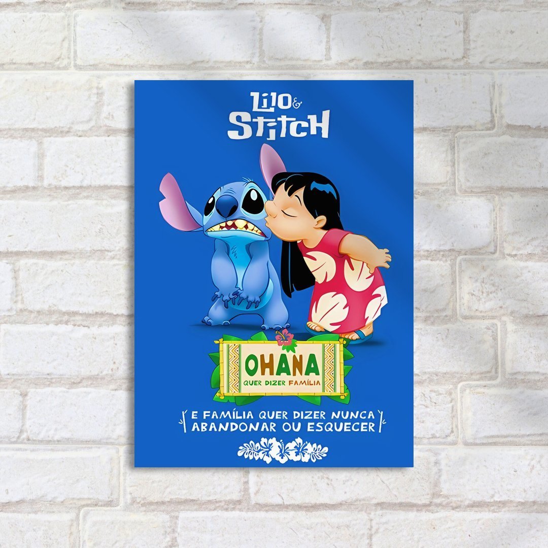 Quadro Decorativo Stitch Lilo Stitch Ohana Familia - Imagem 2