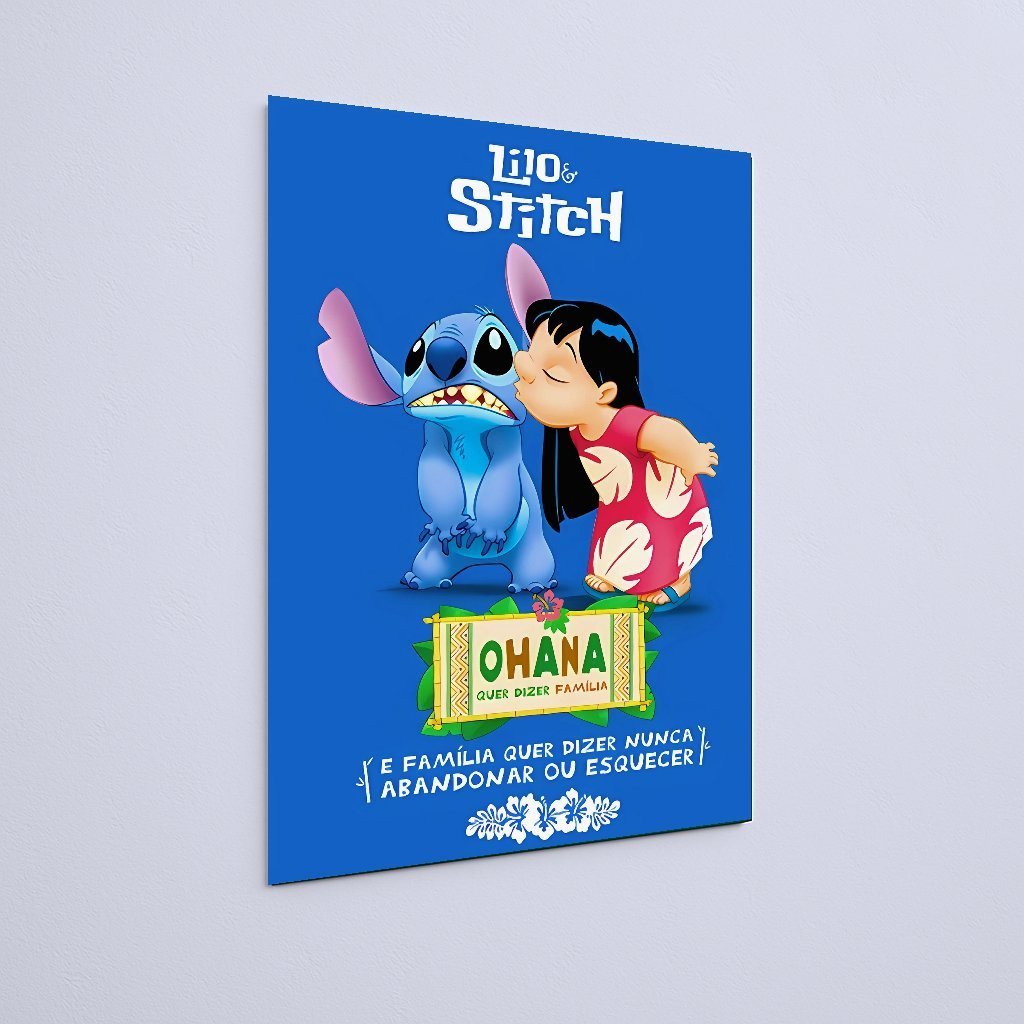 Quadro Decorativo Stitch Lilo Stitch Ohana Familia - Imagem 3