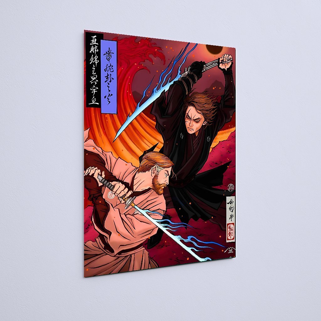 Quadro Decorativo Star Wars Desenho Samurais Duelo Azul - Imagem 3