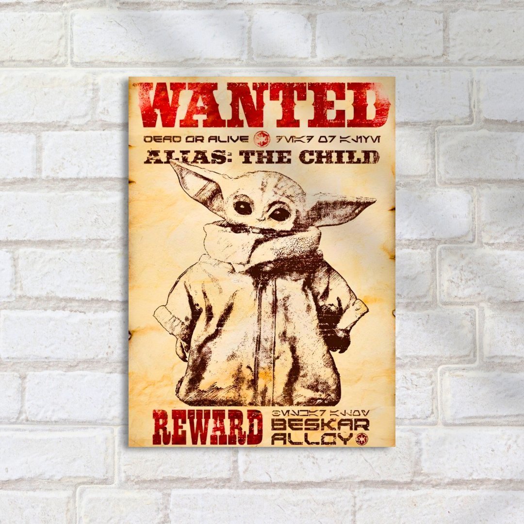 Quadro Decorativo Star Wars Wanted Baby Yoda Cartaz - Imagem 2