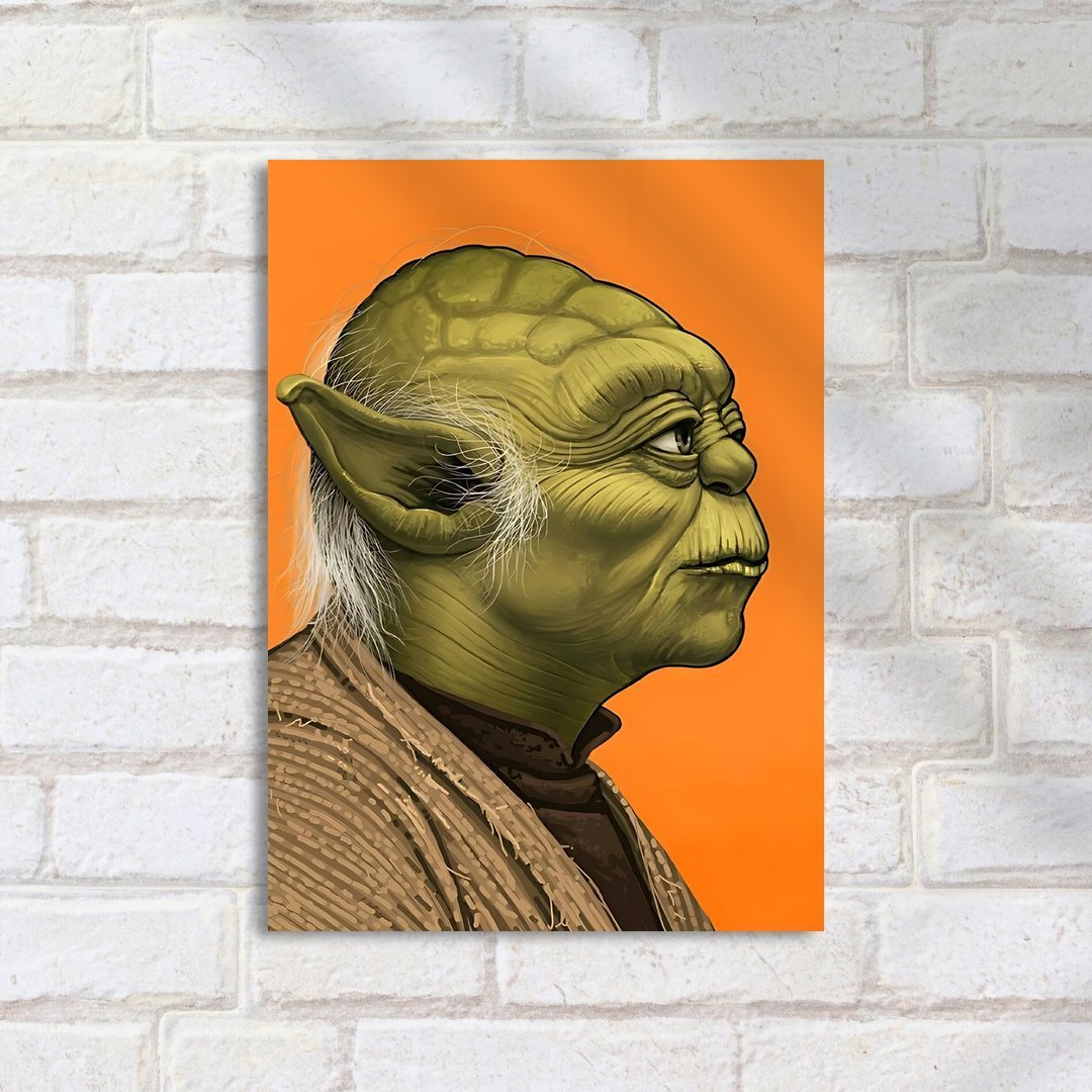 Quadro Decorativo Star Wars Yoda Perfil Fundo Laranja - Imagem 2
