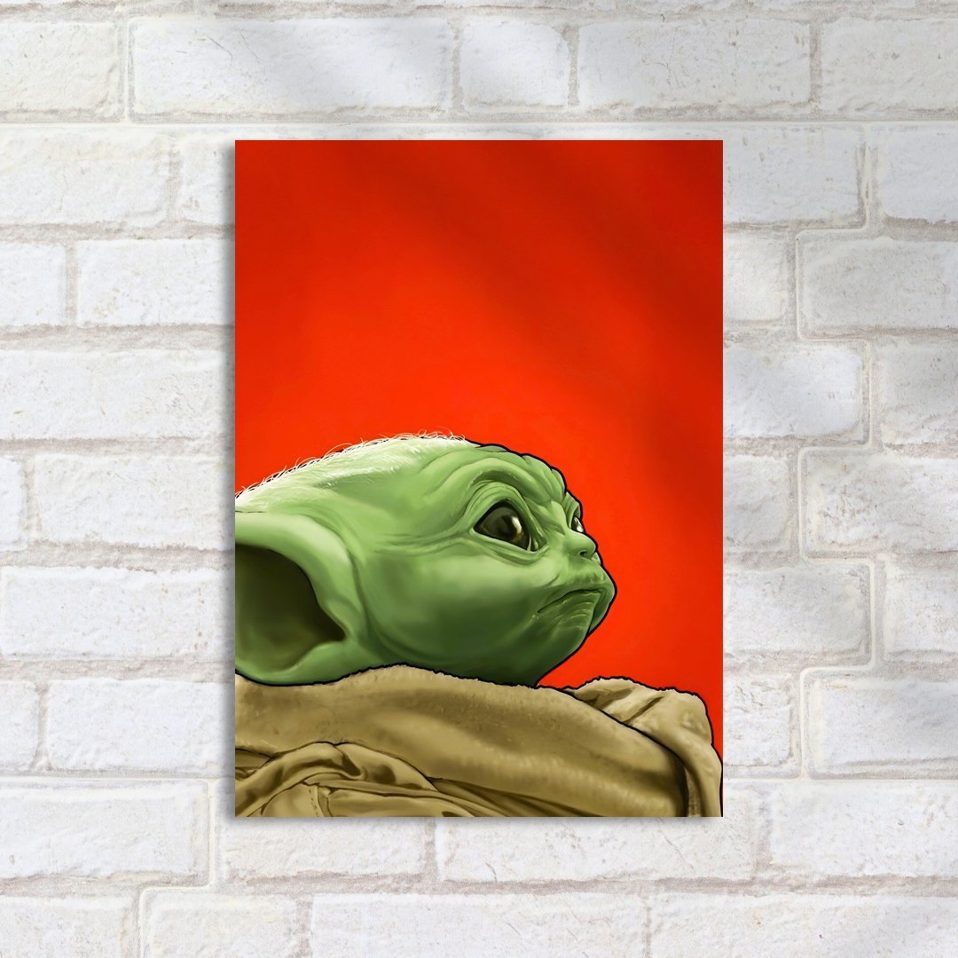 Quadro Decorativo Star Wars Grogu Fundo Vermelho Perfil - Imagem 2