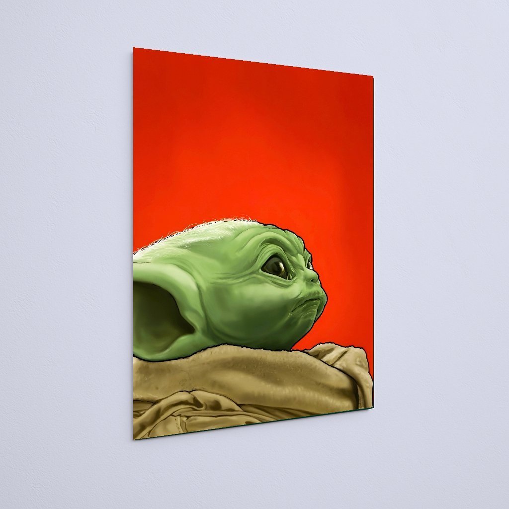 Quadro Decorativo Star Wars Grogu Fundo Vermelho Perfil - Imagem 3