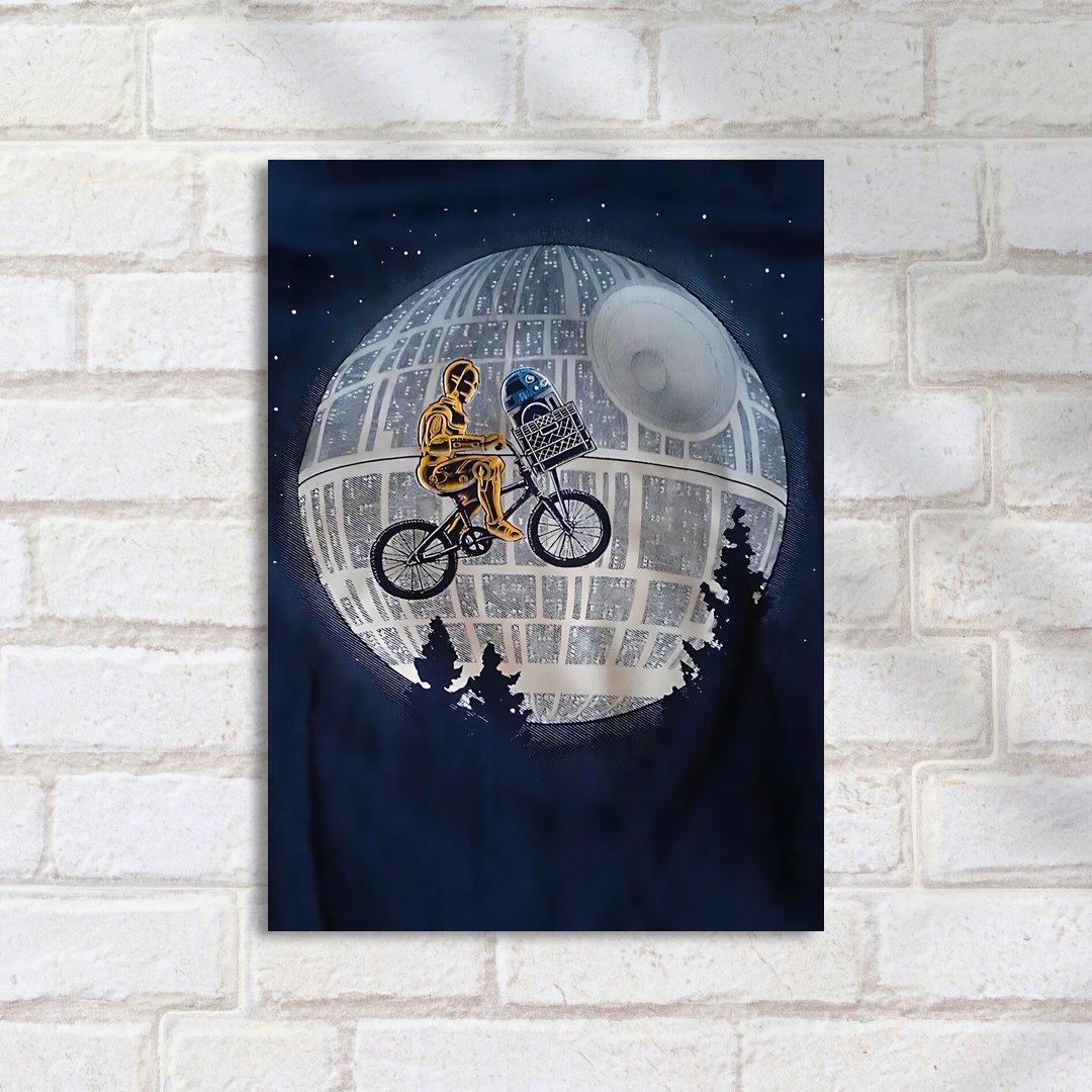 Quadro Decorativo Star Wars C3po R2d2 Bicicleta Estrelas Da Morte - Imagem 2