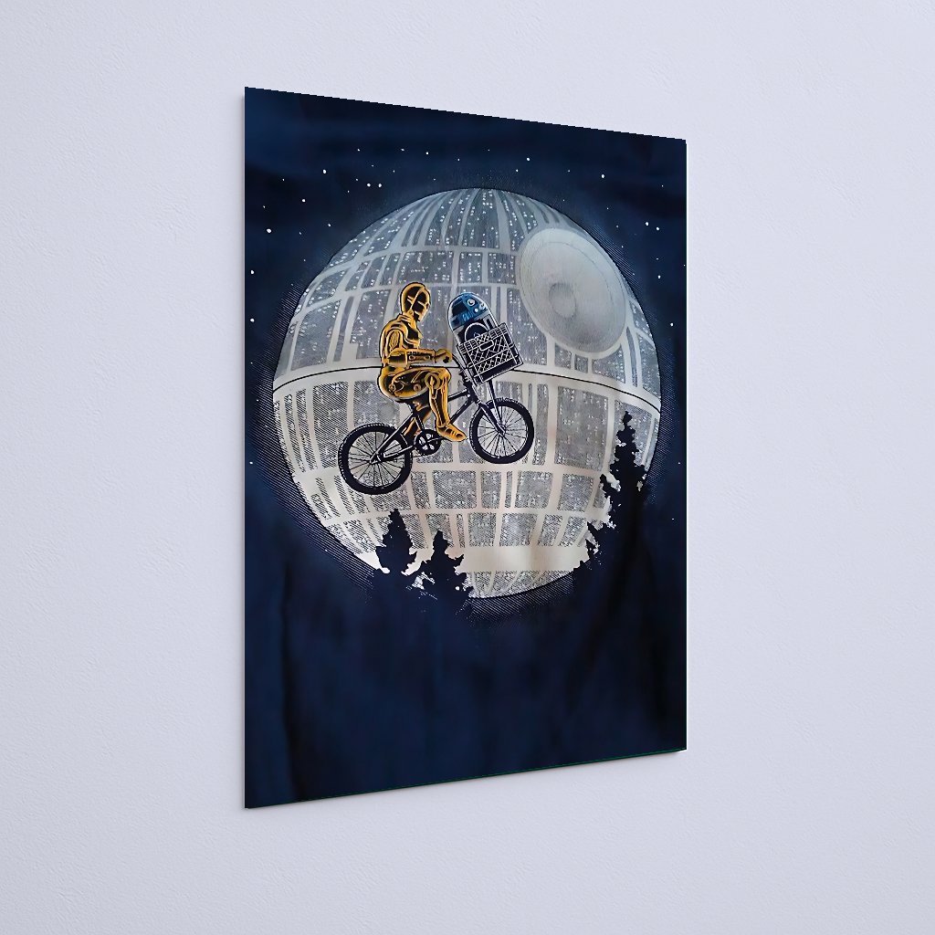 Quadro Decorativo Star Wars C3po R2d2 Bicicleta Estrelas Da Morte - Imagem 3