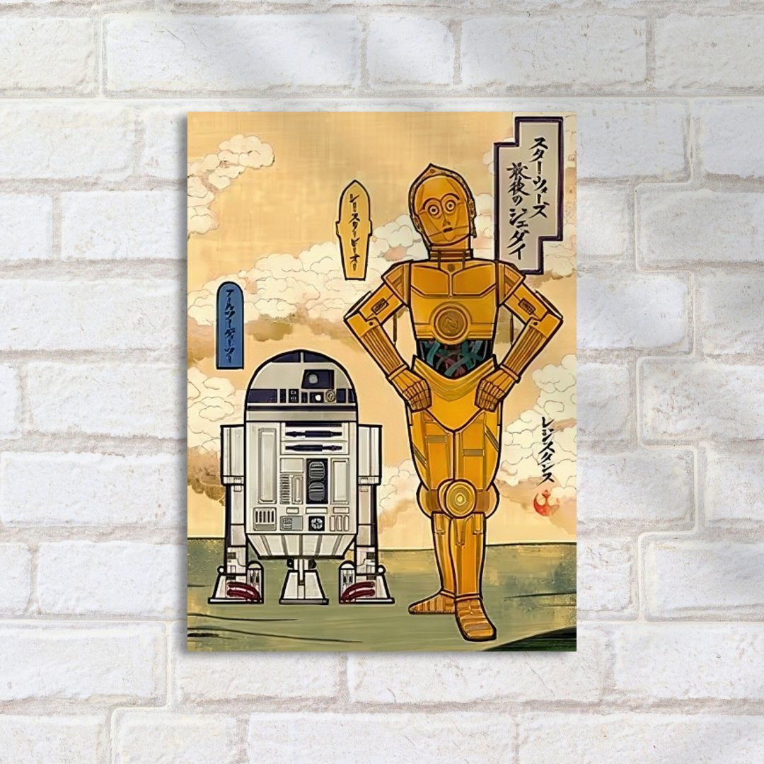 Quadro Decorativo Star Wars R2d2 C3po Estilo Japones - Imagem 2