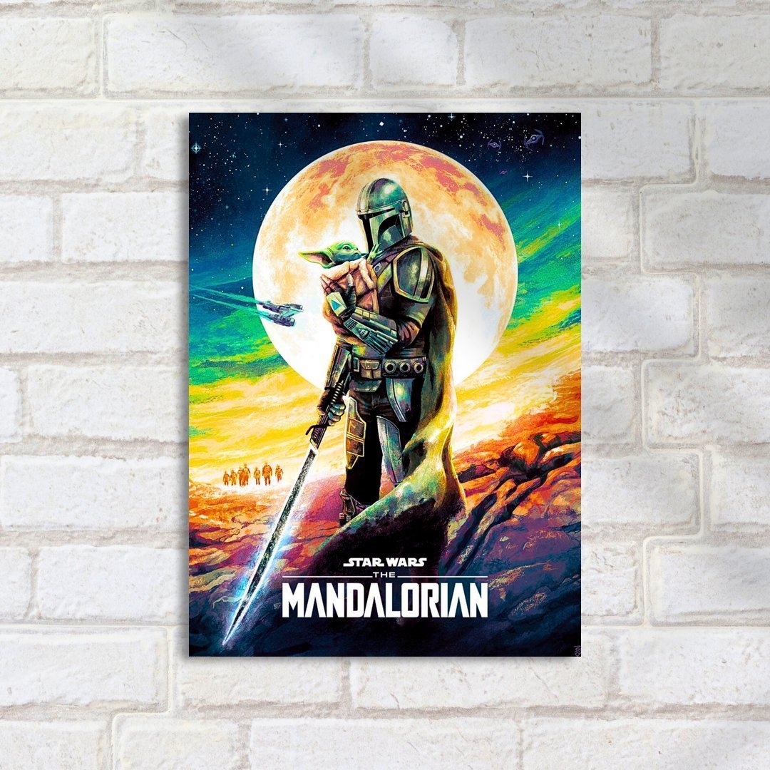 Quadro Decorativo Star Wars Mandaloriano Grogu Pintura Lua - Imagem 2