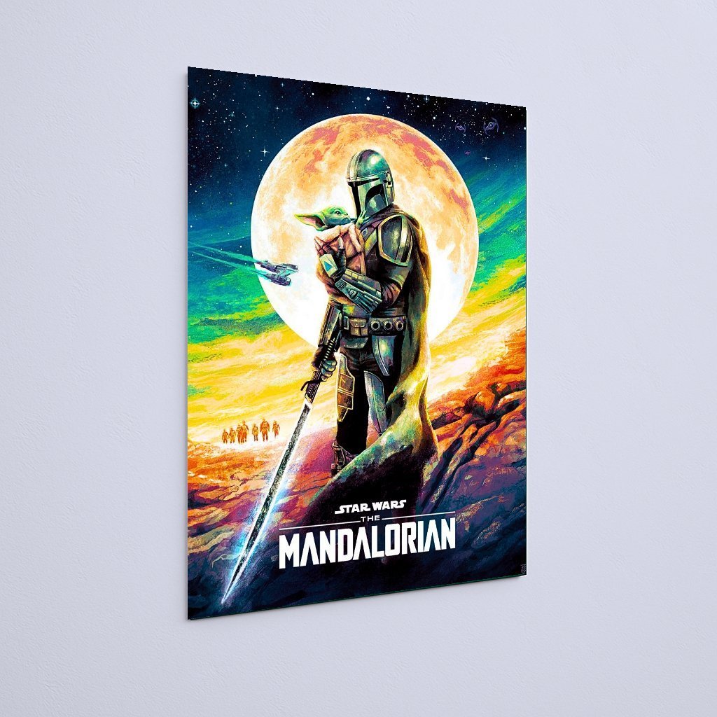 Quadro Decorativo Star Wars Mandaloriano Grogu Pintura Lua - Imagem 3