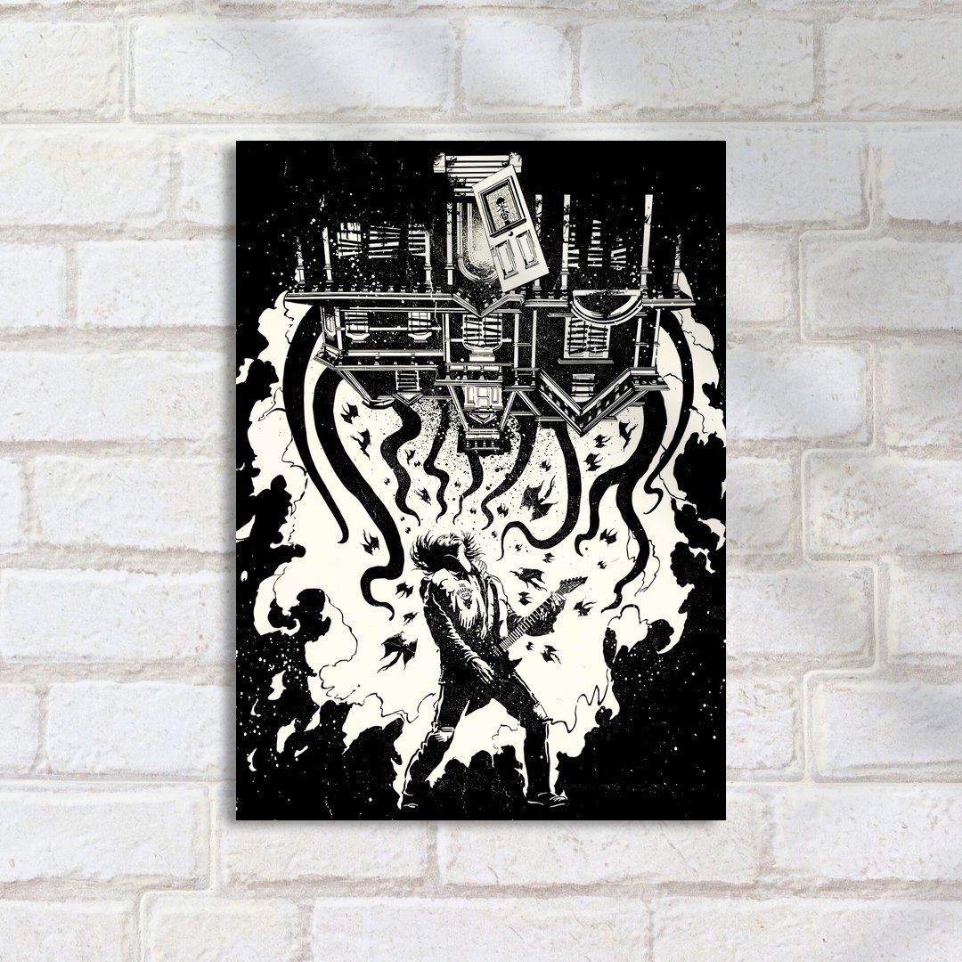 Quadro Decorativo Stranger Things Rockeiro Guitarra Casa Invertida - Imagem 2