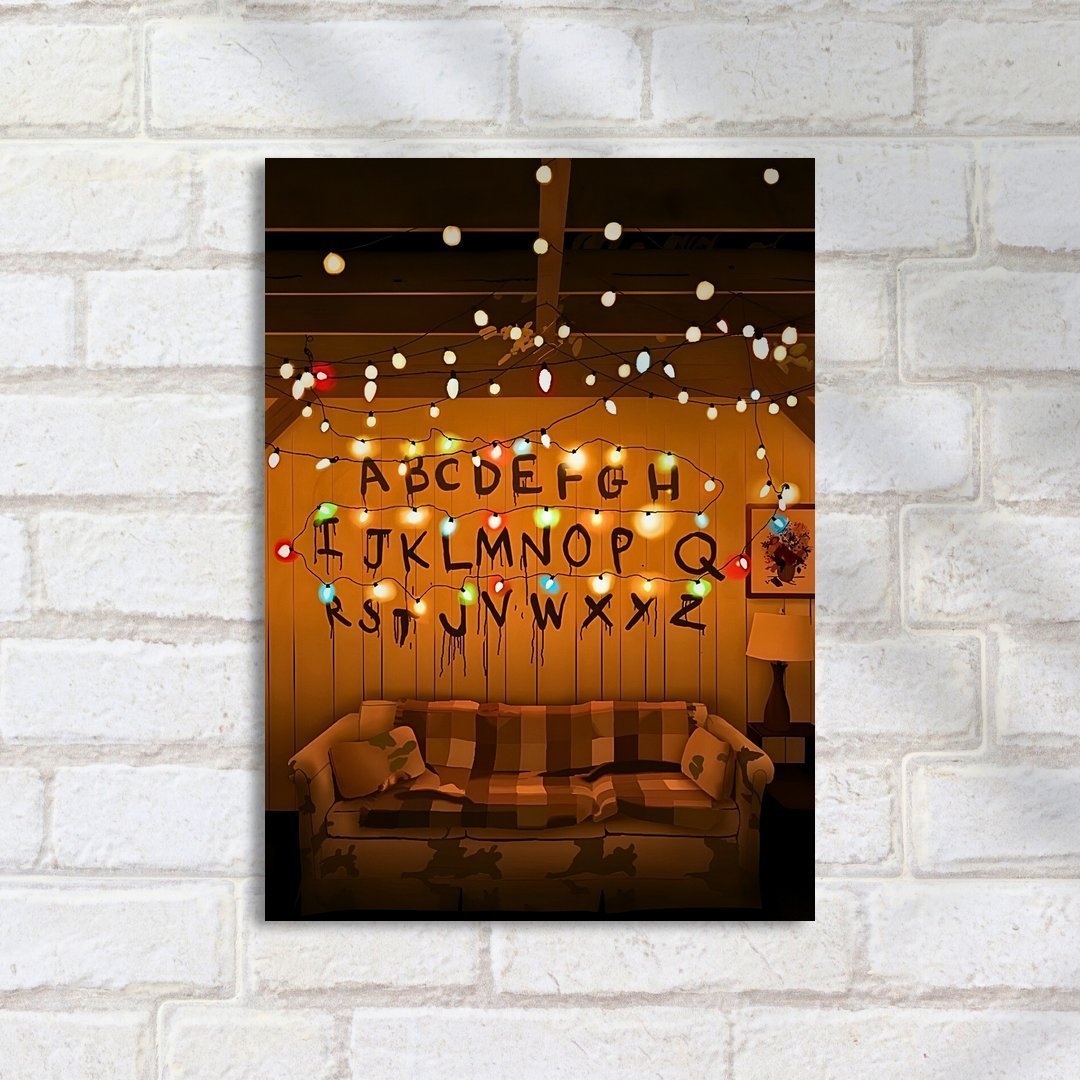 Quadro Decorativo Stranger Things Alfabeto Luzes Coloridas Sofa - Imagem 2