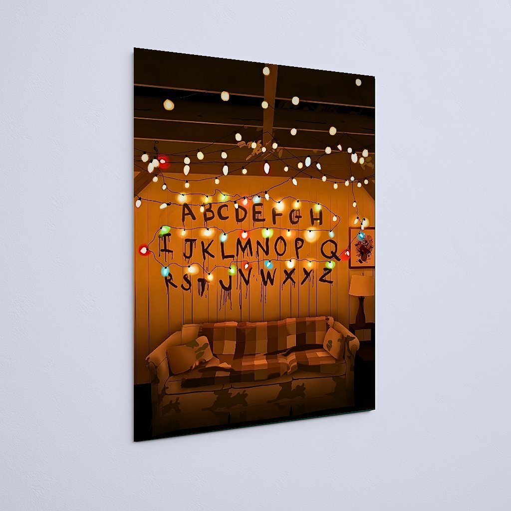 Quadro Decorativo Stranger Things Alfabeto Luzes Coloridas Sofa - Imagem 3