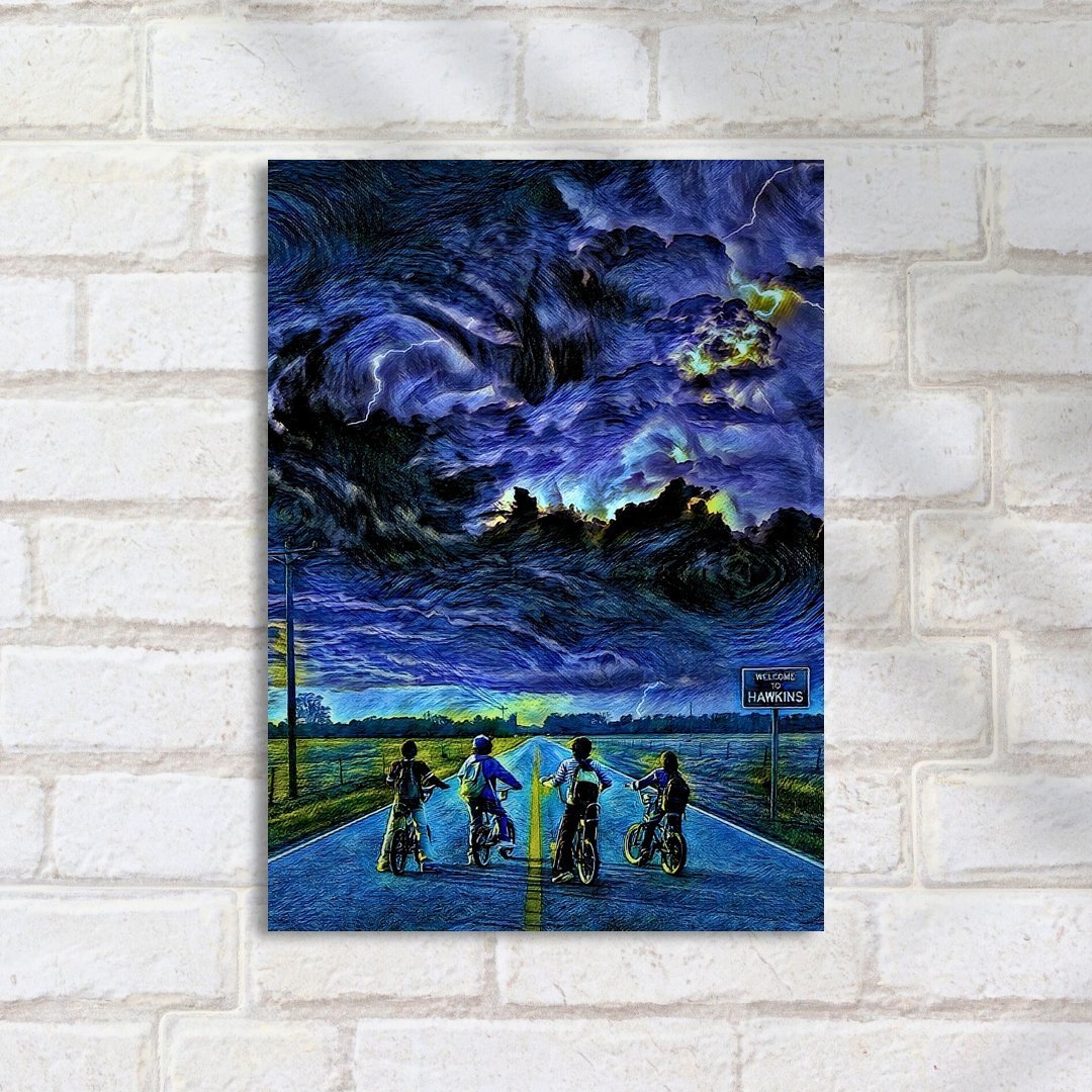 Quadro Decorativo Stranger Things Quatro Garotos Bicicleta Estrada - Imagem 2