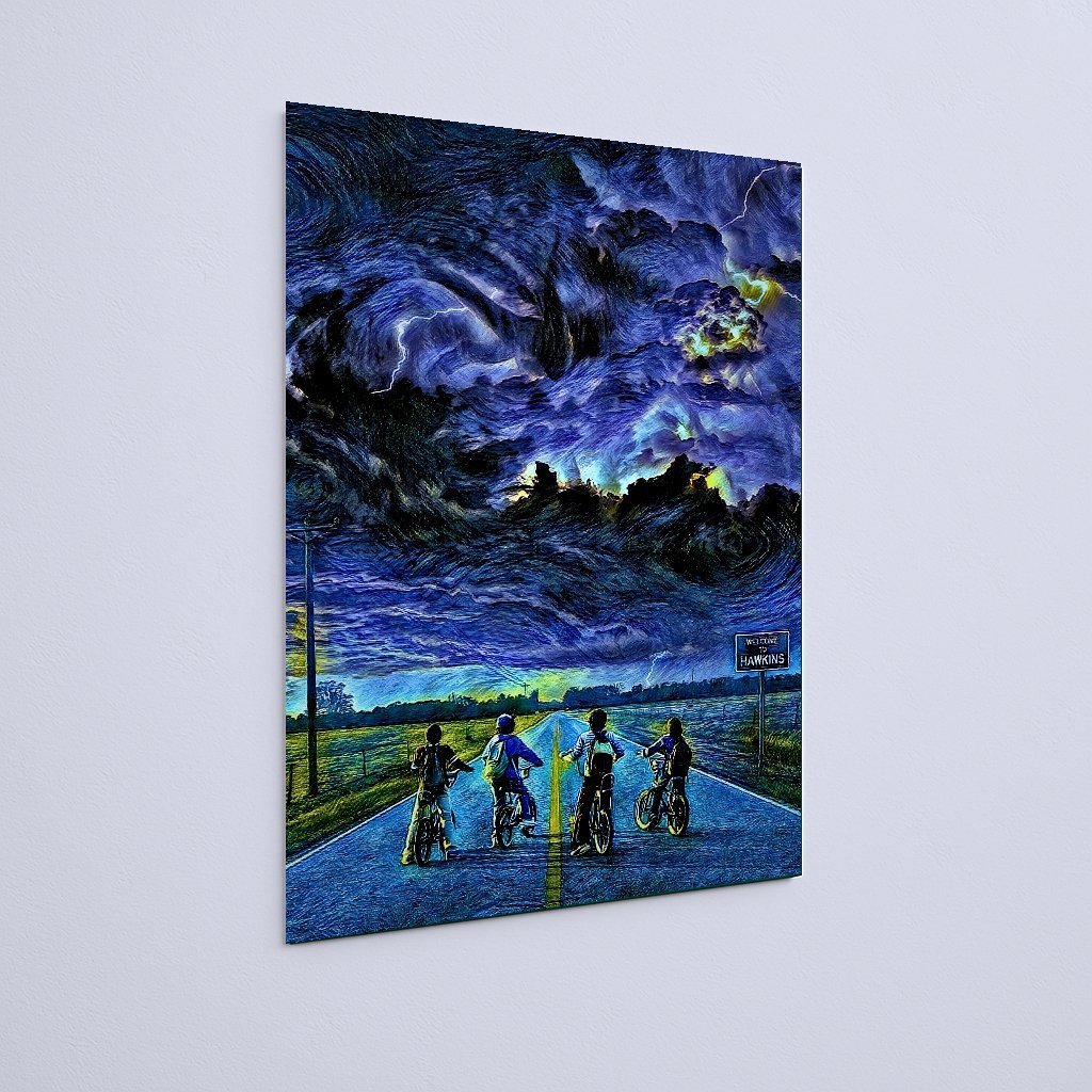 Quadro Decorativo Stranger Things Quatro Garotos Bicicleta Estrada - Imagem 3