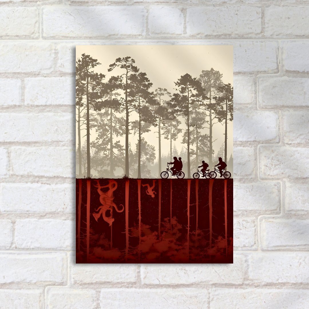 Quadro Decorativo Stranger Things Ciclistas Floresta Mundo Invertido - Imagem 2