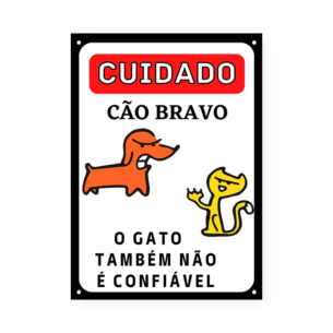 Quadro Decorativo Cuidado Cao Gato Desconfiavel