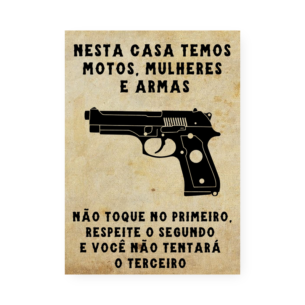 Quadro Decorativo Aviso Motos Mulheres Armas