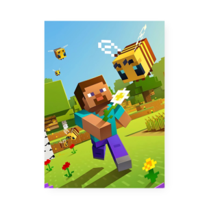 Quadro Decorativo Minecraft Steve Abelhas Flor Minecraft