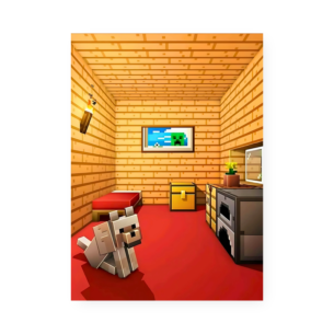 Quadro Decorativo Minecraft Quarto Cachorro Fogueira